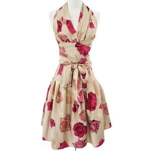 SOPHIE SITBON Floral print silk 2pc Halter dress F 38 US 6 S